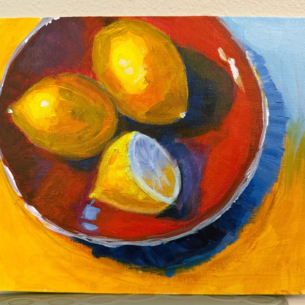 Large Lemon Still Life Canvas Art Oil and Acrylic on12"x 12" canvas panel
